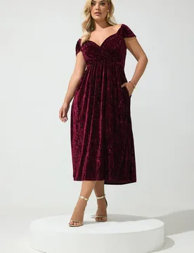 Women's Velvet Midi Dress in Red Size: 24 - Red - Size: 24 - Yours - FashionsVida