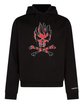 Felpa Leggera Cappuccio Uomo Skull Print Hoodie Black/red - VISION OF SUPER - FashionsVida