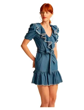 Robe Courte à Manches Courtes Norma Blue 36 - & Me - FashionsVida
