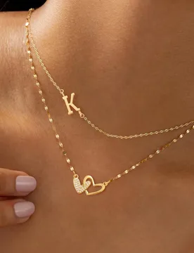 Pcs/Set Nuevo Collar de Moda con Colgante de Doble Corazón y Letra, Acero Inoxidable Dorado, Forma de Labios, Collar en Capas para Mujeres - Shein - FashionsVida
