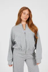 Womens Grey Zip Through Bomber Style Sweatshirt - Size Medium