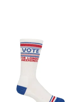 Pair Vote...For Longer Weekends - Gym Crew Socks Cotton Socks Multi One Size - White - Size: One Size - Gumball Poodle - FashionsVida