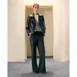 Pantalón de mujer de punto perchado y print de cuadros