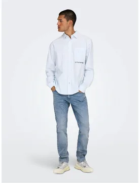 Mens Five Pocket Design Slim Fit Jeans In Lm Blue Denim - Size 31w/34l - Only - FashionsVida