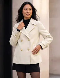 Petite Double Breasted Pea Coat Ivory female