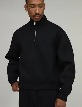 Herren Übergroßes Kastenförmiges Sweatshirt Mit Viertelreißverschluss Und Stehkragen Aus Scuba-Stoff Black Größe XS - boohooMAN - FashionsVida