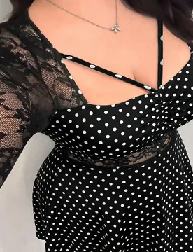 Vestido de fiesta sexy para mujer de talla grande Vibekara con escote grande, encaje en contraste, falda grande en línea A, mangas largas, busto frun - Shein - FashionsVida