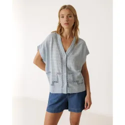 Indi & Cold - Blusa de mujer escote pico manga corta