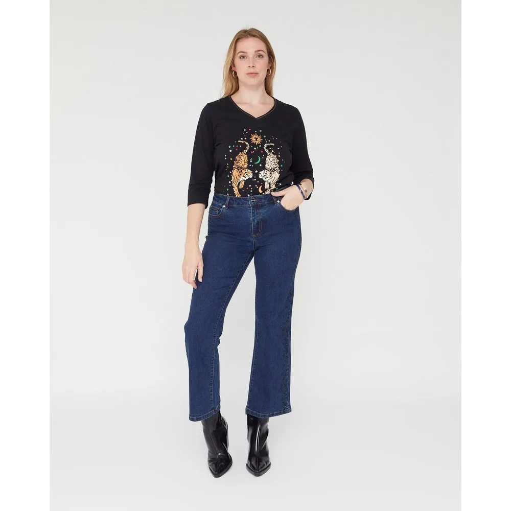 Vaquero de mujer denim con aplicación de strass - October - FashionsVida