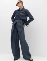 Denim High Waisted Wrap Wide Leg Jeans Indigo Mix female