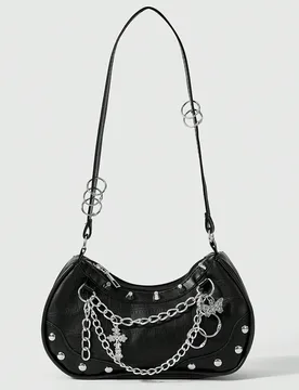 Bolso de hombro con cadena de anillo de metal y mariposa cruzada - Shein - FashionsVida