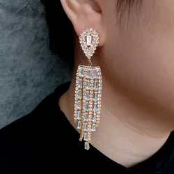 Y·YING Rhinestone Tassel Drop Earrings For Women Elegant Teardrop Jewelry