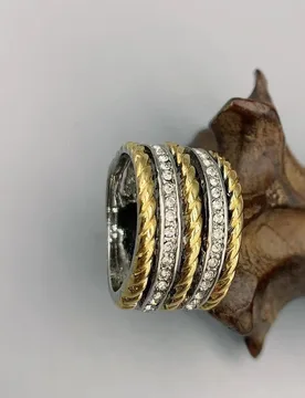 Le Han Jewelry Tibetan Silver Cable 3 Row Ring With 18k Gold And Clear Cubic Zirconia - Aliexpress - FashionsVida