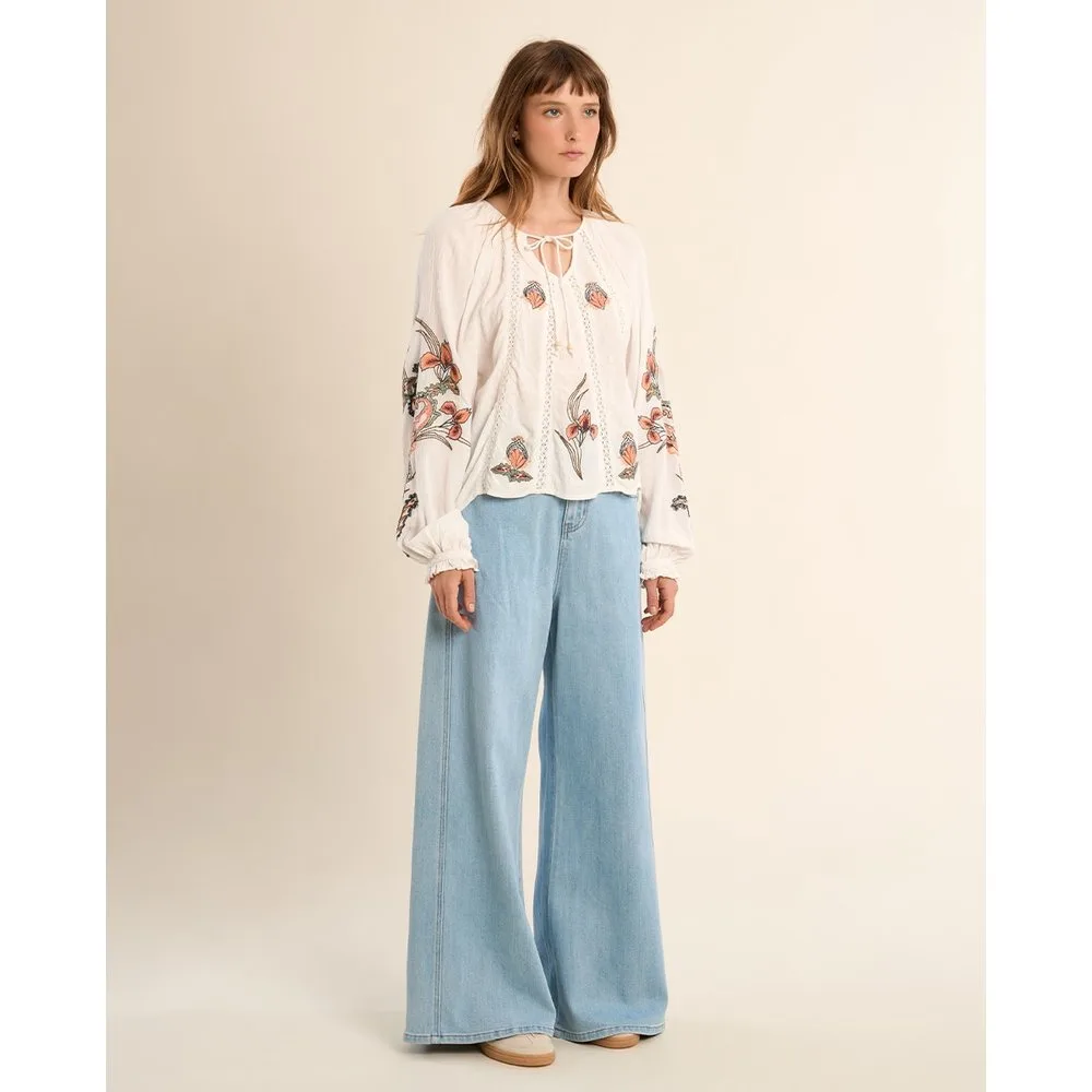 Blusa de mujer de manga larga estampado flores - Molly Bracken - FashionsVida