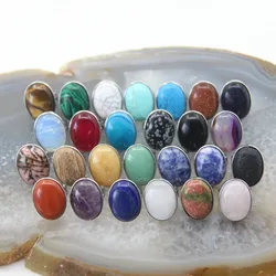 Oval Natural Quartz Amethyst Crystal Adjustable Rings,Cabochon Healing Energy Gems Rings Jewelry Gift,Women's Party Finger Rings