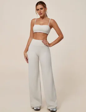 Conjunto deportivo de mujer de un solo color con sujetador de tirantes finos sin espalda y pantalones de cintura alta con control de abdomen y pierna - Shein - FashionsVida