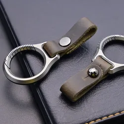 TC4 Titanium Alloy Men's Keychain - Luxury Car Key Holder With Cowhide Strap, Super Lightweight Waist Clip Keyring For Dad