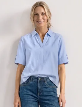 Kurzarm Chambray Bluse mit Hemdkragen female Blau - Street One - FashionsVida