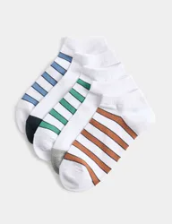 Pack Striped Cool & Fresh™Cotton Rich Trainer Liners White Mix male
