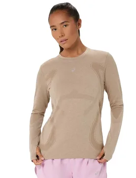 Road Seamless Long Sleeve T-shirt Greige M Women - Asics - FashionsVida