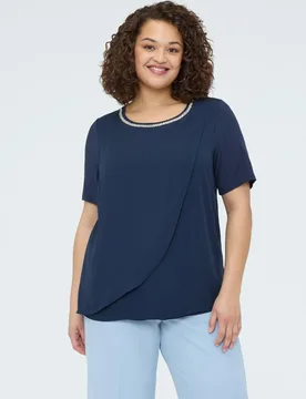Camiseta de mujer con detalle en el escote asimétrico - Fiorella Rubino - FashionsVida