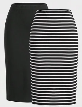 Falda minimalista elegante para niñas preadolescentes, primavera/otoño, a rayas blanco y negro, color liso, corte ajustado, versátil 12Y - Shein - FashionsVida