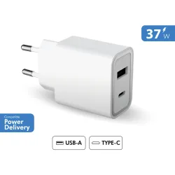 Cargador a Pared Doble Power Delivery USB A+C 12W+25W