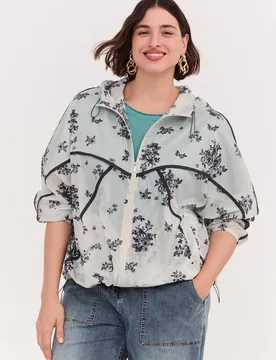 Chaqueta de mujer con estampado floral cordón ajustable en la cintura y en la capucha - Fiorella Rubino - FashionsVida
