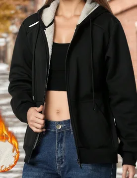 Chaqueta con capucha y cremallera para mujer - Chaqueta deportiva cálida con bolsillos, adecuada para correr, fitness, casual, actividades al aire li - Shein - FashionsVida