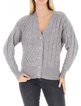 Cardigan scollo V GRIGIO S - Fracomina - FashionsVida