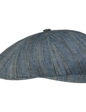 Tesrick Stripe Linen Flat Cap by - blue-beige - Size: S (54-55 cm) - Stetson - FashionsVida