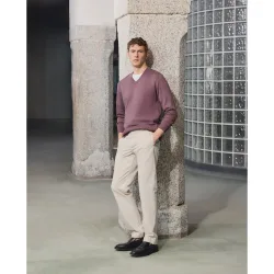 Jersey de hombre de cuello pico liso algodón seda