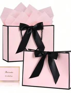 Juego de 4 piezas de bolsas de regalo, incluye 1 bolsa de regalo, 1 hoja de papel de seda, 1 cinta y 1 tarjeta, bolsa de compras, bolsa de embalaje co - Shein - FashionsVida