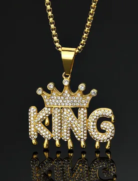 Hip Hop Crown Droplet KING Iced Out Bling CZ Pendant Men Gold Color Stainless Steel Letter Necklace for Women Jewelry Gift - Aliexpress - FashionsVida