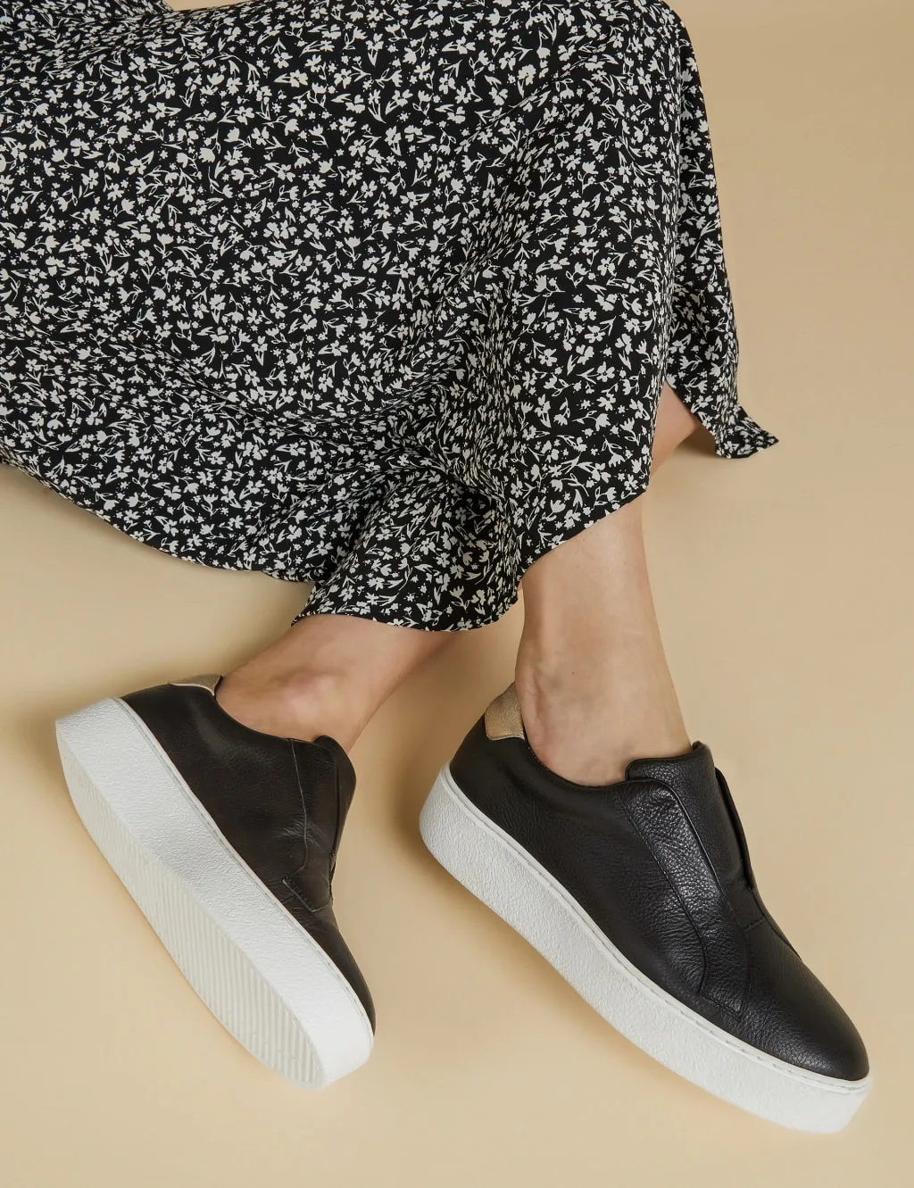 Leather Slip On Platform Trainers Black female - Jones Bootmaker - FashionsVida
