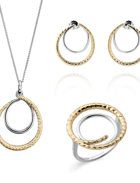 Bastien' Womens 925 Sterling Silver Set: Necklace + Earrings + Ring - Silver/gold Set-7499 - Silver & Gold - Size N - Orphelia - FashionsVida