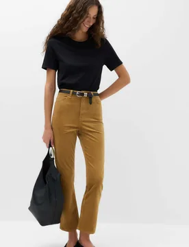 Cord Flare Cropped Trousers Tan female - M&S - FashionsVida