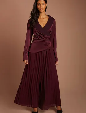 Women's Petite Tailored Pleat Trouser Jumpsuit in Fig Size: 10 - Fig - Size: 10 - Coast - FashionsVida