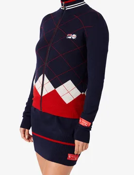 Cashmere Argyle Zip Sweater - XS - FILA - FashionsVida