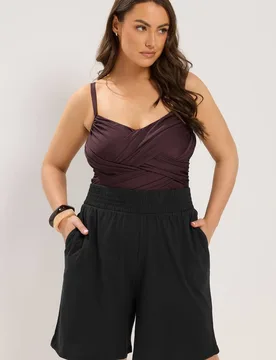 Women's Jersey Shirred Shorts in Black Size: 14-16 - Black - Size: 14-16 - Yours - FashionsVida