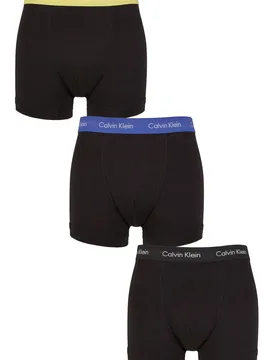 Mens 3 Pack Calvin Klein Cotton Stretch Trunks Black / Green Bloom XS - Black - Size: Extra Small - SockShop - FashionsVida