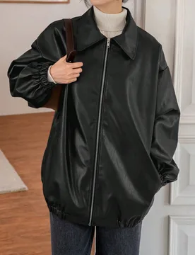 Chaqueta de PU con bolsillos en diagonal y hombros caídos, ropa de mujer de otoño XL - Shein - FashionsVida