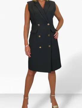 Women's Sleeveless Double Breasted Blazer Dress in Black Size: 14 - Black - Size: 14 - Paulo Due - FashionsVida