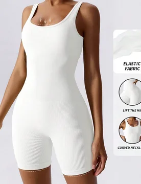 Pieza Mono de yoga sin costuras de punto acanalado sólido para mujer, unitardo básico de alta elasticidad y moda para ropa deportiva de gimnasio, en - Shein - FashionsVida