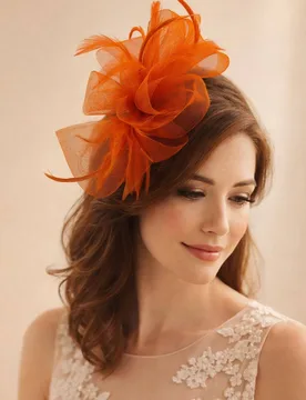 Women's Knot Feather Fascinator in Orange - Orange - Size: One Size - SVNX - FashionsVida