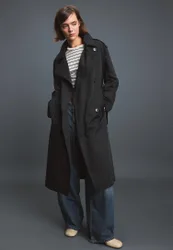 Klassischer langer Trenchcoat Schwarz XS