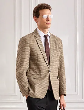 Blazer de Tweed con Estampado de Pata de Gallo Vintage de Moda, Chaqueta Elegante de Un Solo Pecho para Hombres, Adecuada para Fiestas y Uso Diario XS - Shein - FashionsVida