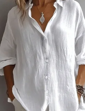 Camisa de mujer con estampado floral, blusa casual de manga larga, top de ajuste regular con cuello, adecuado para uso diario y vacaciones, diseño co - Shein - FashionsVida