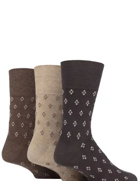 Mens 3 Pair Cotton Argyle Patterned and Striped Socks Triangle Repeat Brown / Natural 6-11 Mens - Brown - Size: 6-11 Mens - Gentle Grip - FashionsVida