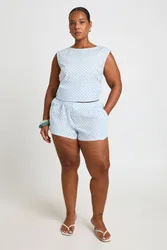 Womens Plus Polka Dot Shorts - Pale Blue - Size 16 Uk